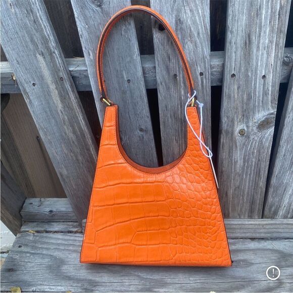 STAUD Handbags - Staud Rey Croc-Embossed Leather Shoulder Bag in orange NWT